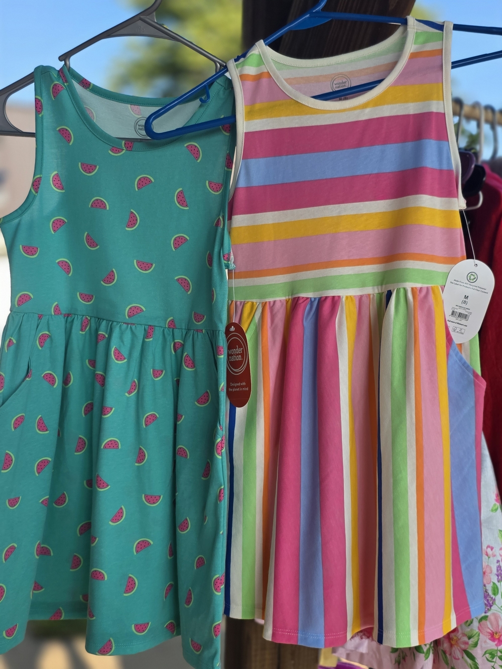 wonder nation Teal Watermelon Print Dress & Multicolor Striped Dress 8 M